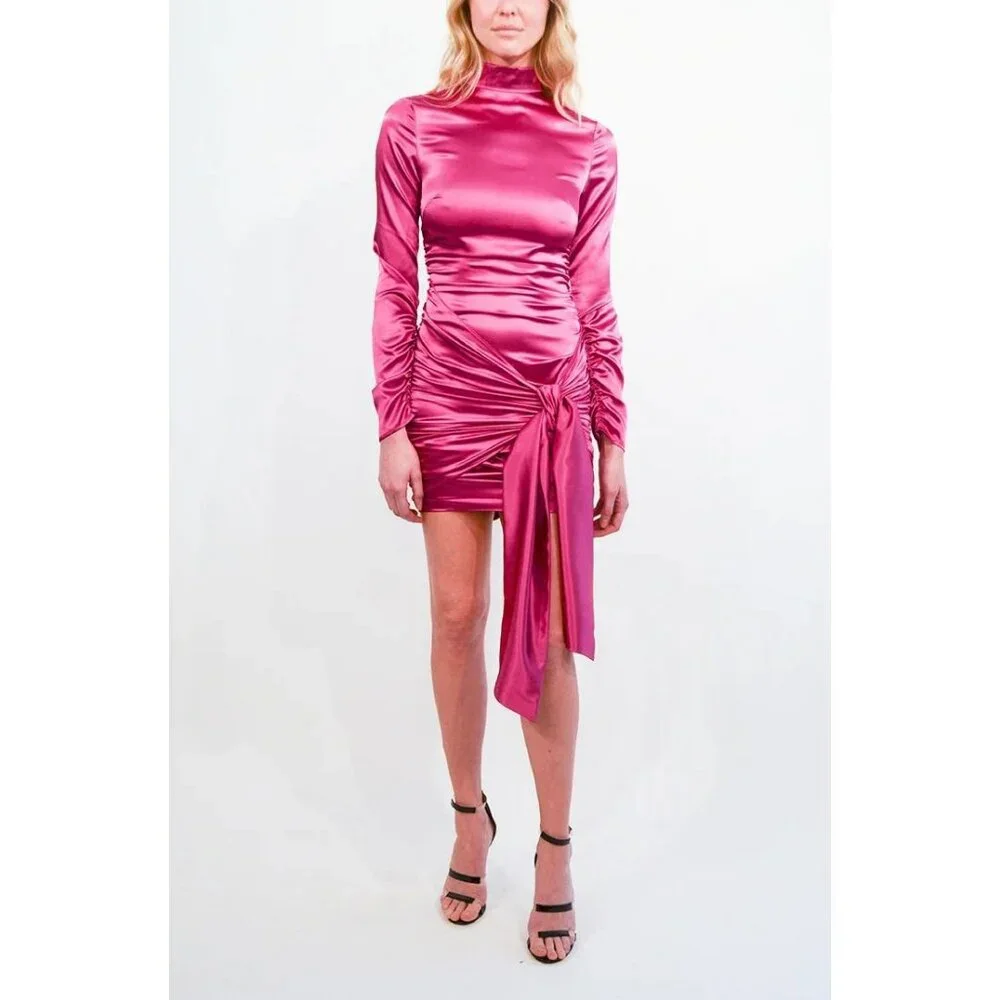 Likely NWT Khaleesi Satin Ruched Mini Dress in Magenta size 00 ASO Keke Palmer - Picture 2 of 12